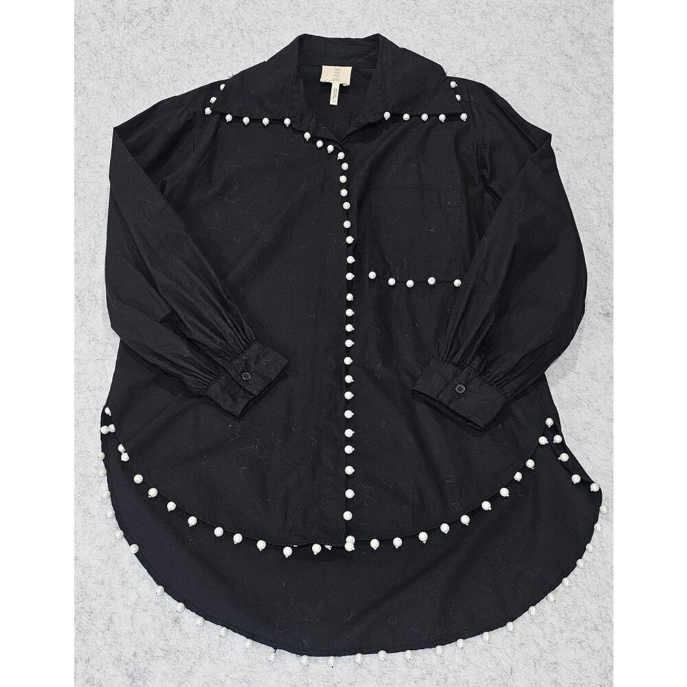 Me Me Me Black Studded Trim Button Down Tunic Shirt Anthropologie, Sz S - Picture 4 of 13